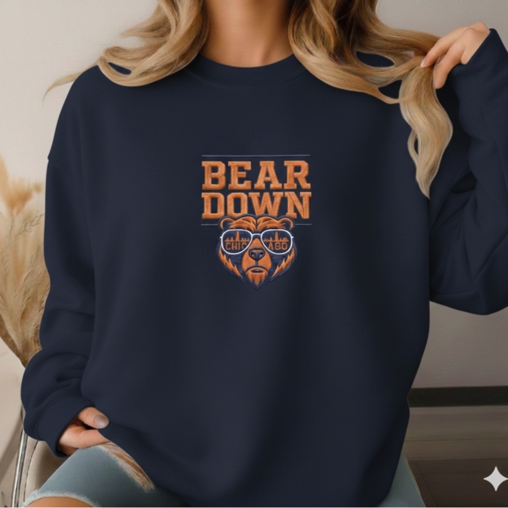 Bear Down Chicago Bears  UNISEX Navy Blue Sweater